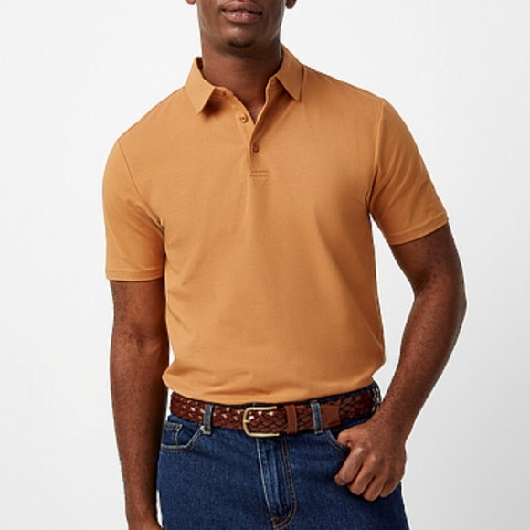 Le31 | Simons Mens Jersey Polo Size Medium Short Sleeved Shirt Camel NWT - Picture 1 of 13